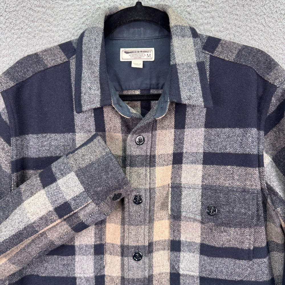 Wallace‎ & Barnes Shacket Mens M Blue Gray Plaid Wool Blend Rugged Outdoor Work